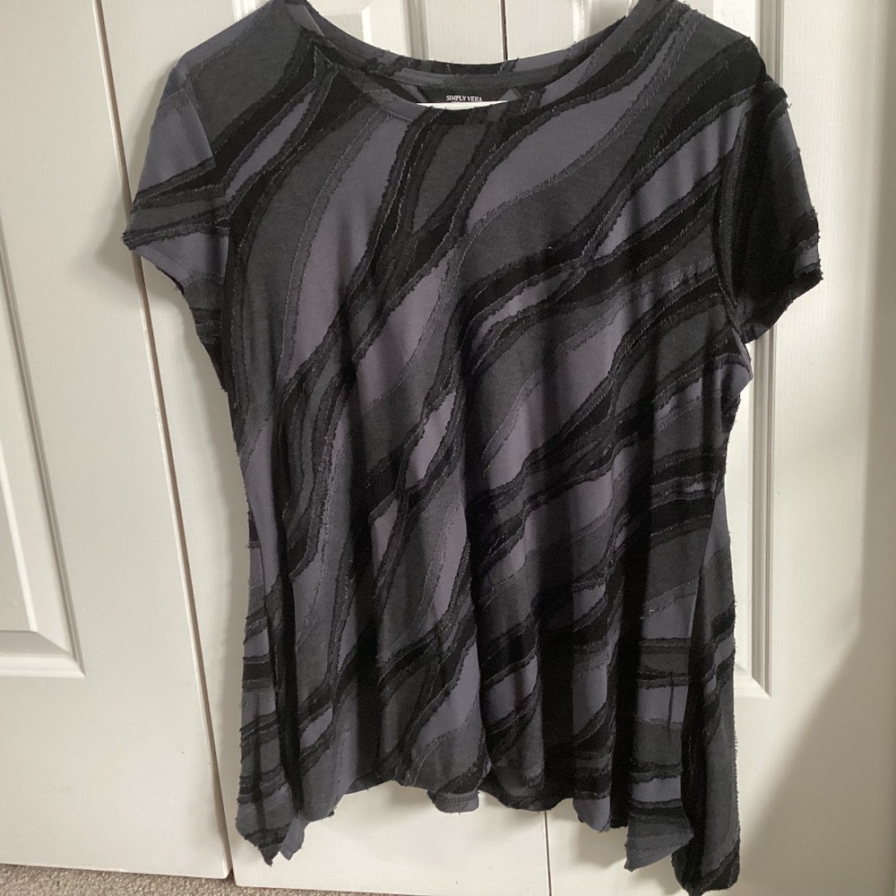Simply Vera Vera Wang Womans Black Grays Asymmetrical Top Medium